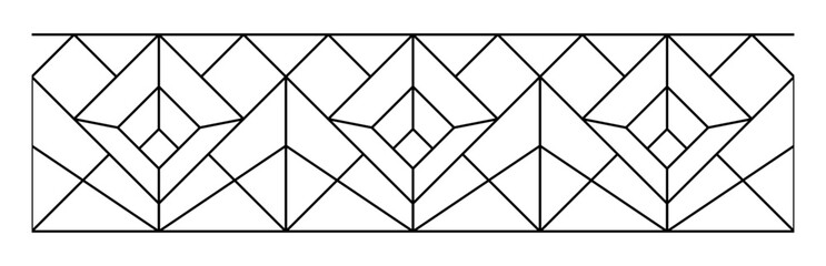 Vector sketch of a stained glass window. Seamless pattern. Abstract stained glass background. Art Deco decor for interior. Luxury modern interior. Template for design. Fence. Iron railing.
