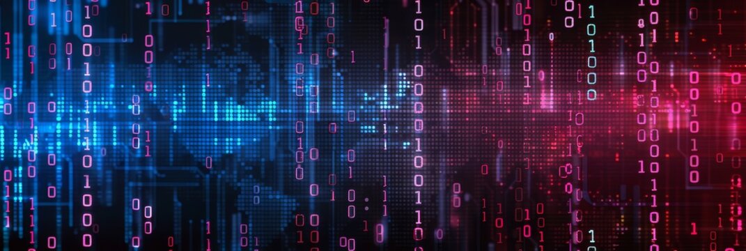 Secure Data Flow Cryptography - Abstract background symbolizing data security, encryption, binary code, network flow, and technological innovation