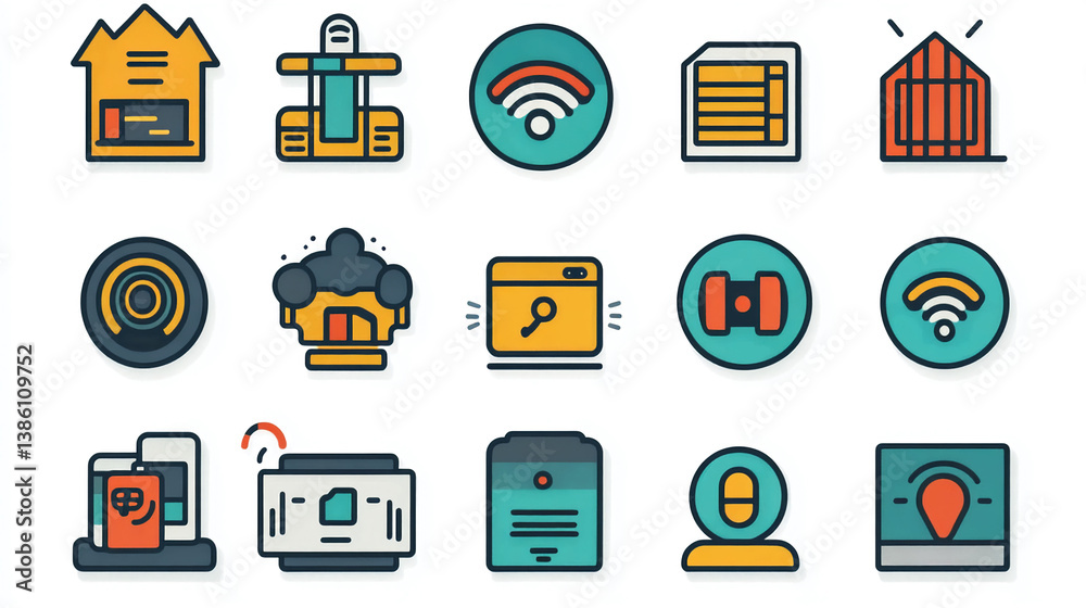 Poster collection of smart home automation and iot icons for digital interface and app design elements set 
