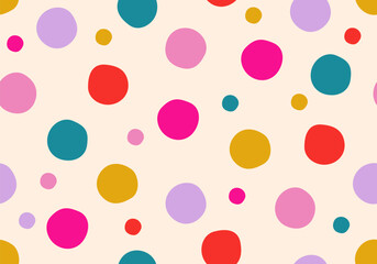 Colorful circle doodle seamless pattern. Seamless hand drawn pattern with colorful dots. Vector brush strokes design elements. Perfect for wallpapers, pattern fills, web page backgrounds, surface text