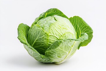 Obraz premium Fresh Green Cabbage on White Background Ready for Cooking