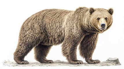 Fototapeta premium Detailed Illustration of a Grizzly Bear Standing on Rocky Terrain Wildlife Artwork for Nature