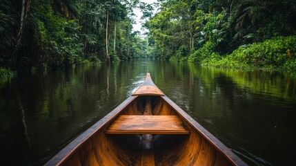 Serene Amazon River Journey: A Canoe Ride Through Lush Rainforest
