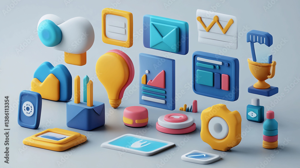 Poster isometric business icons set render design for ui ux design web development and graphic design proje