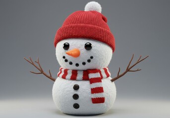 Fototapeta premium Cute snowman red knit hat isolated white background