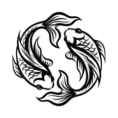 Fototapeta premium Two Stylized Koi Fish Swimming Circle Isolated