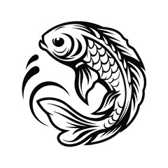 Koi Fish with Water Drops, Artistic Black and White Design 