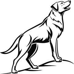 Cute cartoon vector illustration of a dog and other farm animals in black and white silhouette style