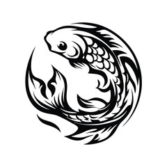 Obraz premium Isolated Artistic Koi Fish Design Black Ink Tattoo Style