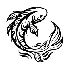 Intricate Fish Design, Ornamental Black Pattern, Elegant Swirls 