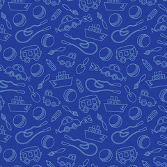 Preschool kindergarten line vector illustration seamless pattern. Educational toys doodle drawing. Thin line icons flat style