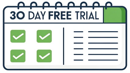 free trial 30 day vector with a flat checklist design, highlighted with green ticks and clean lines.