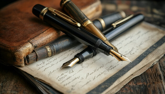 An advertisement for writing goods, like fountain pens. in the style of the roaring twenties