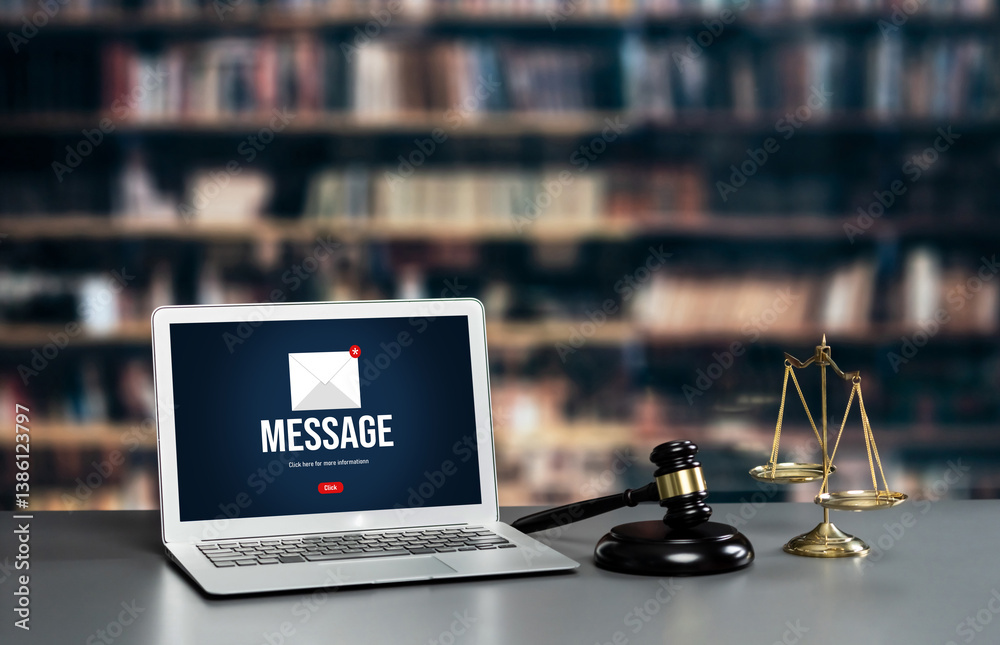 Poster email notification message showing on computer screen brisk. digital marketing message information t
