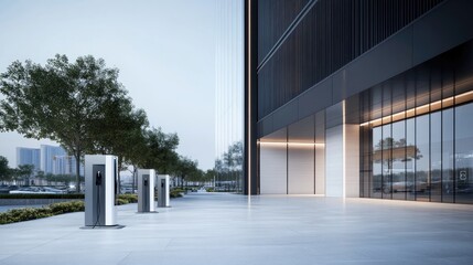electric vehicle charging stations in modern business district