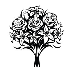 Bouquet of Flowers Roses and Lilies in Elegant Black and White 