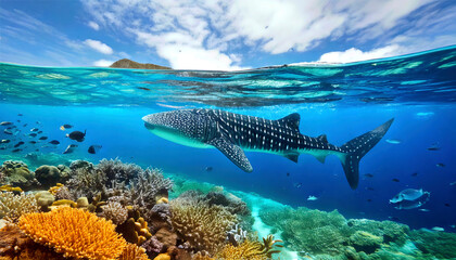 Obraz premium tiburon ballena, peces, mar, acuático, pesca, animal, vector, oceáno, submarino, ilustración, acuario, azul, azul marino