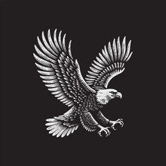 Fototapeta premium Flying Eagle Vector Icon – Vintage Retro Logo Design on Black Background