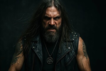 Intense Metal Musician Portrait with Dark Vibes and Raw Energy