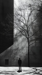 Dramatic Silhouette Photography: Exploring Monochrome Contrast and Urban Solitude with High Contrast Shadow Play in Modern City Landscapes
