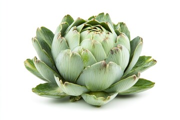 Obraz premium Close-up of a Fresh Green Artichoke Isolated on White Background