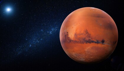 Obraz premium Mars in space: luminous stars, galaxy, and red planet