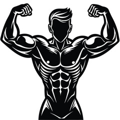 Man Bodybuilding Posing Silhouette with Strong Muscles 