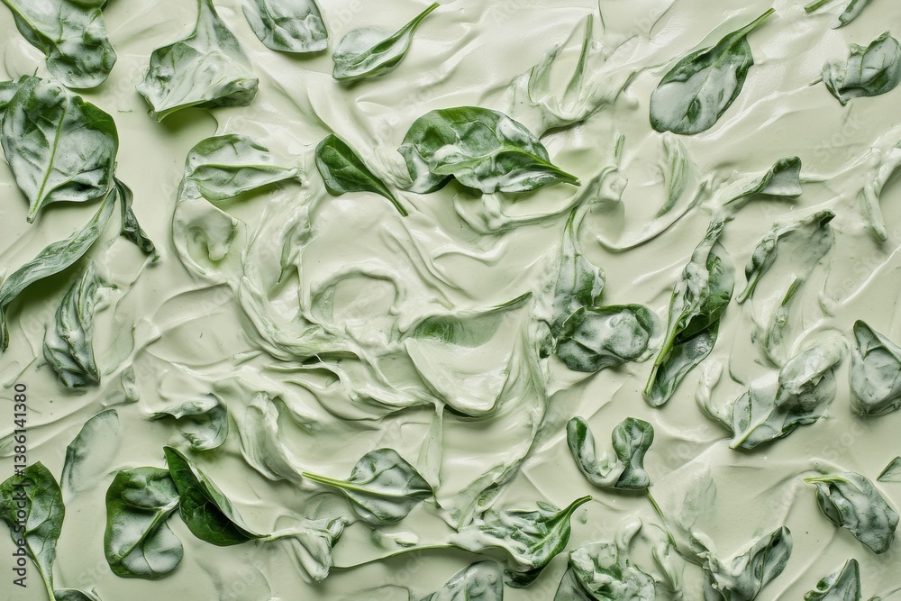 Poster fresh spinach leaves immersed in creamy texture create a vibrant and appetizing culinary backdrop