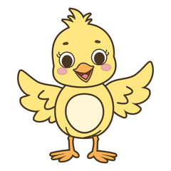 Cute cartoon yellow bird vector illustration isolated on white background