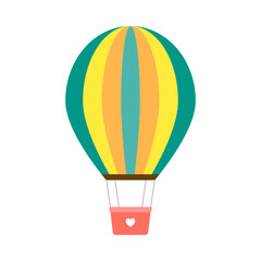Naklejka premium Hot air balloon.Colorful balloon in green yellow orange colors with white heart.Cute element for valentine and decoration.