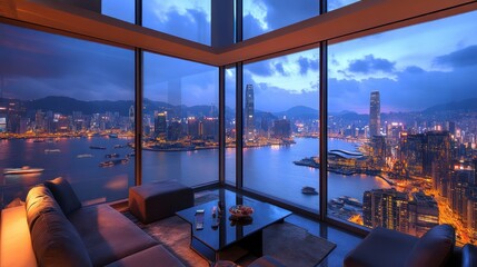 Fototapeta premium Stunning Hong Kong Nightscape from Luxurious Penthouse