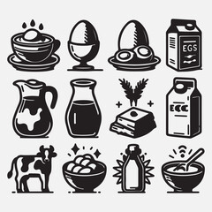 Dairy and Eggs Icons - Black Series stock illustration