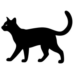 A walking  cat  silhouette on white background.