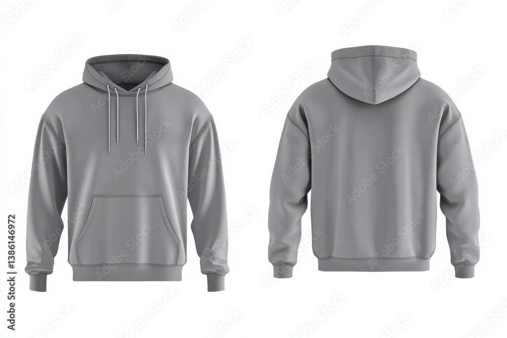 Poster gray hoodie displayed from front and back views showcasing its design and style for casual wear