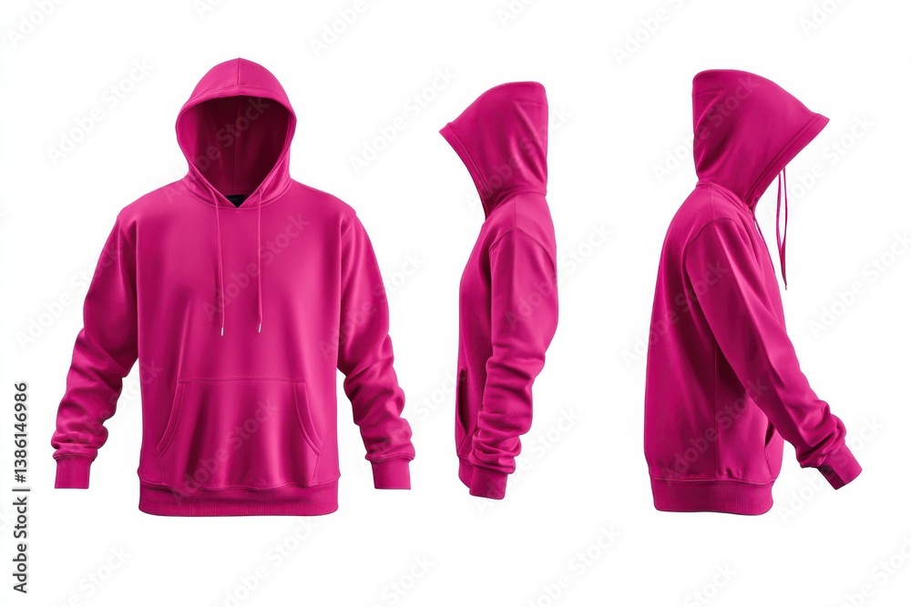Aufkleber bright pink hoodie displayed from multiple angles highlighting its design and fit for casual wear or