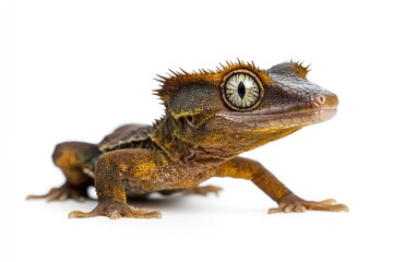 Fototapeta premium Crested Gecko on White Background Exotic Pet in Studio Shot