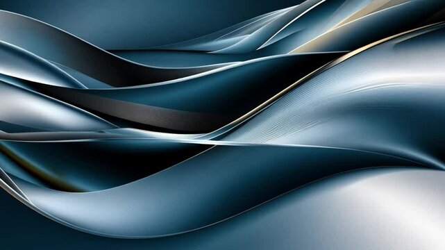 Abstract flowing waves in shades of blue and silver creating a dynamic visual effect