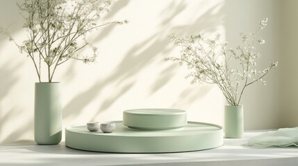 Minimalist Display Podium with Floral Arrangement