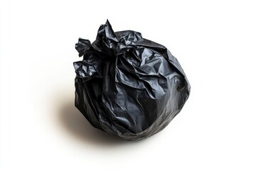 Isolated Black Garbage Bag Sits on a Clean White Surface