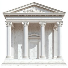 Naklejka premium Classical Marble Temple Facade with Columns, Pediment, and Elegant Doorway - A Timeless Architectural Wonder