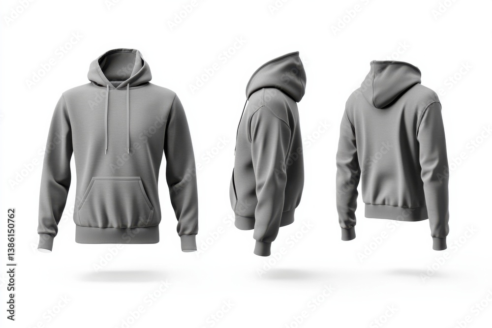 Poster Hooded sweatshirt in gray displayed from multiple angles showcasing its design and features
