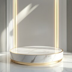 Elegant Marble Podium with Golden Accents in a Modern Interior, Showcasing Luxury and Style