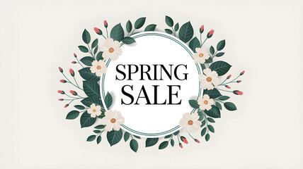 Spring sale round frame decorated with flowers and leaves