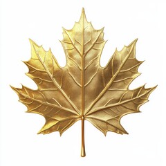 Obraz premium Golden Maple Leaf: A Stunning Metallic Autumn Symbol on a Clean White Background, Perfect for Seasonal Decor