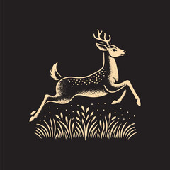 Buck Vector Illustration &ndash; Vintage Retro Logo Design on Black Background