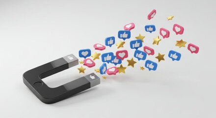 Magnet pulls in social media icons symbolizing online influence and engagement