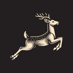 Obraz premium Doe Vector Illustration – Vintage Retro Logo Design on Black Background