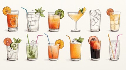 Colorful summer drinks collection