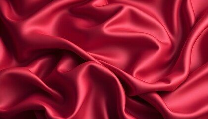 Abstract Red Silk Fabric Drapery, Luxurious Texture, Elegant Background