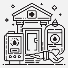 Donation bank thin line icon. Blood donation vector illustration isolated on white